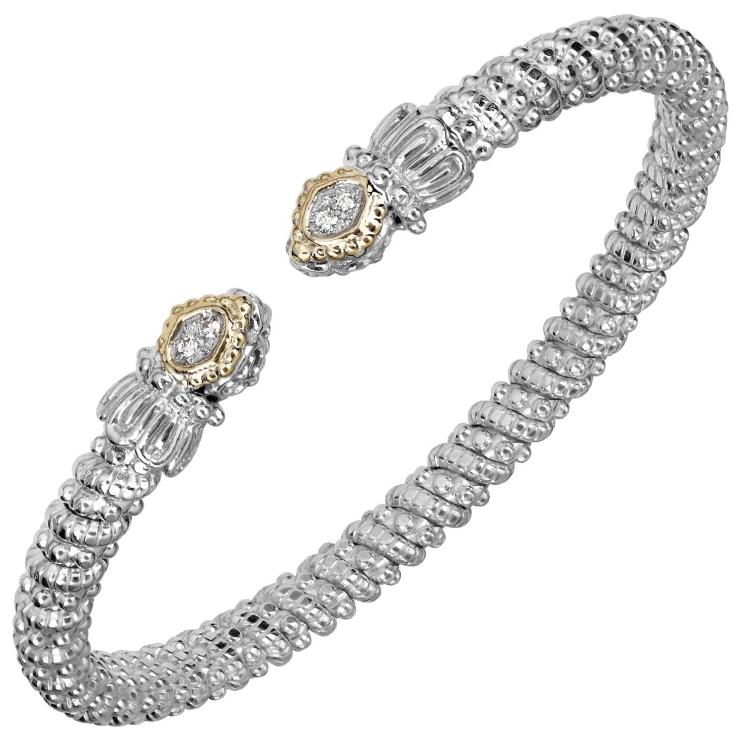 14K Gold and Sterling Silver, Diamond Stackable Cuff Bracelet
