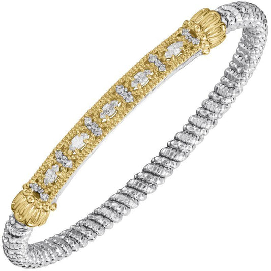 14K Gold and Sterling Silver, Diamond Stackable Bracelet