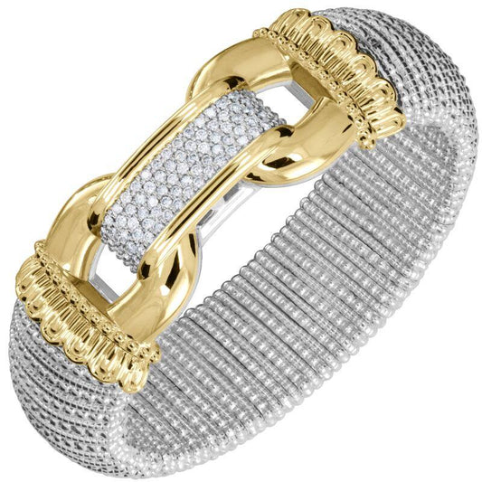 14K Gold and Sterling Silver, Diamond Stackable Bracelet