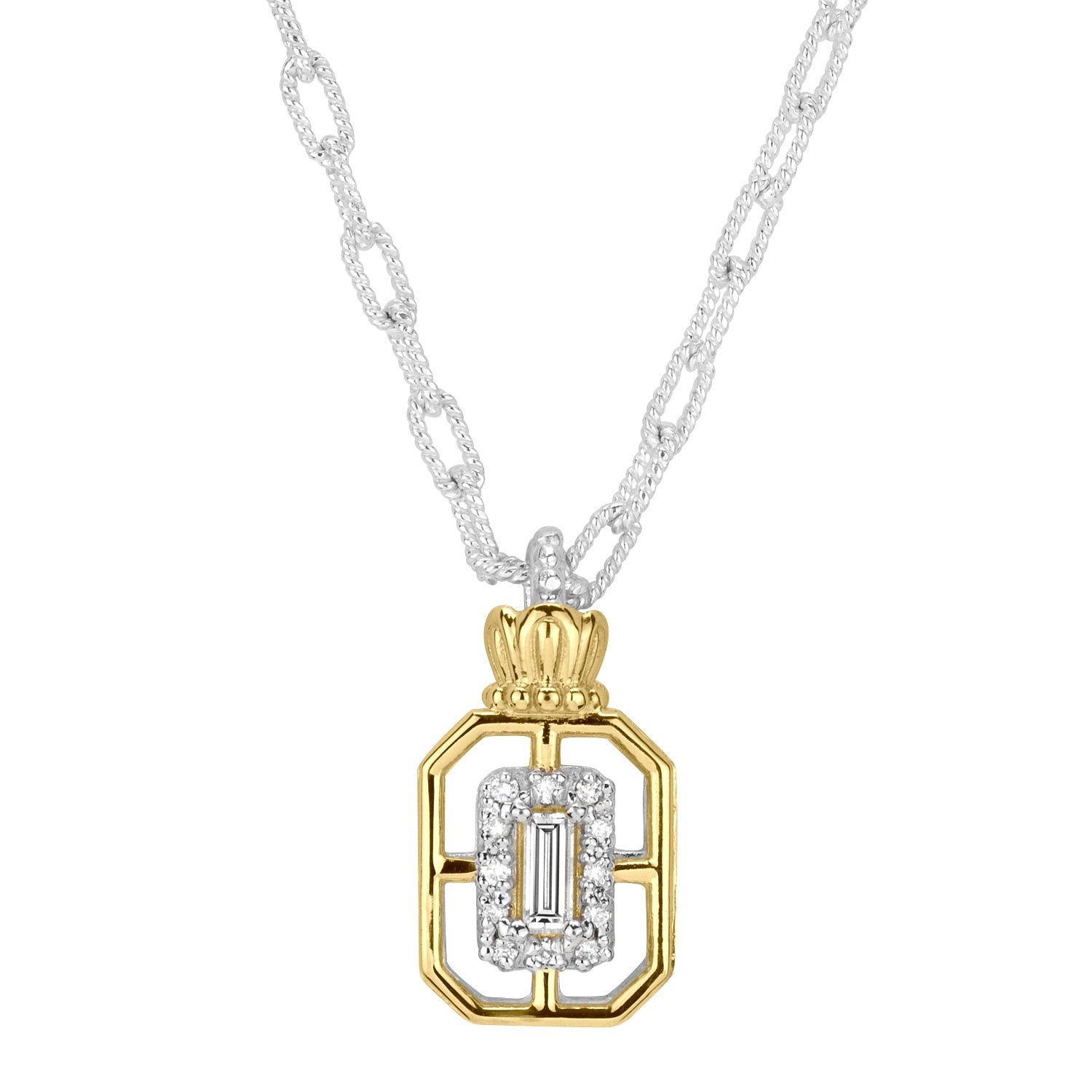 14K Gold and Sterling Silver, Diamond Pendant Necklace