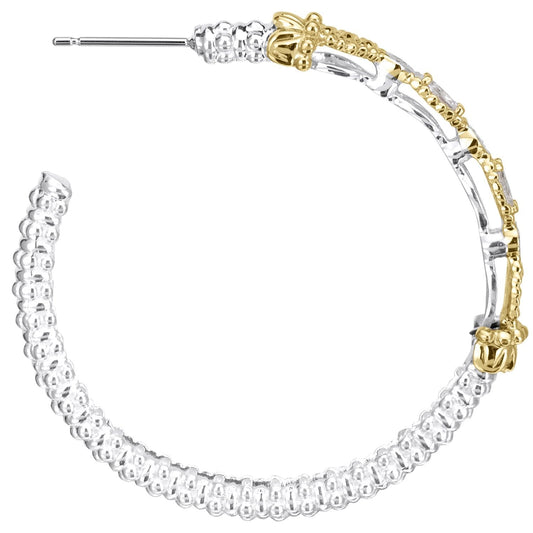 14K Gold and Sterling Silver, Diamond Hoop Earrings