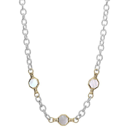 14K Gold and Sterling Silver, Mother of Pearl Necklace