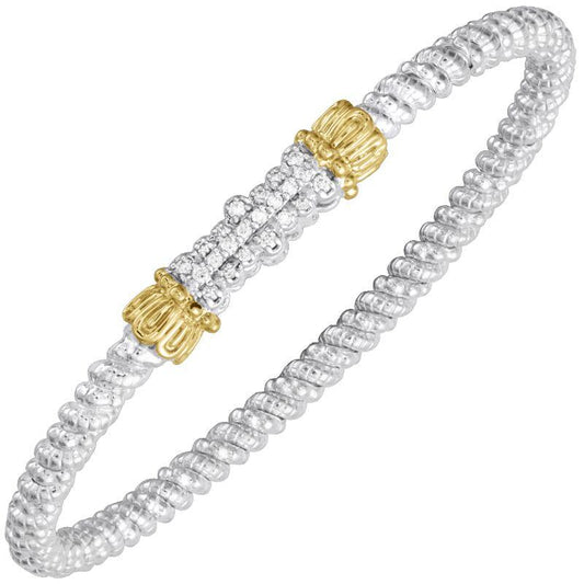 14K Gold and Sterling Silver, Diamond Stackable Bracelet