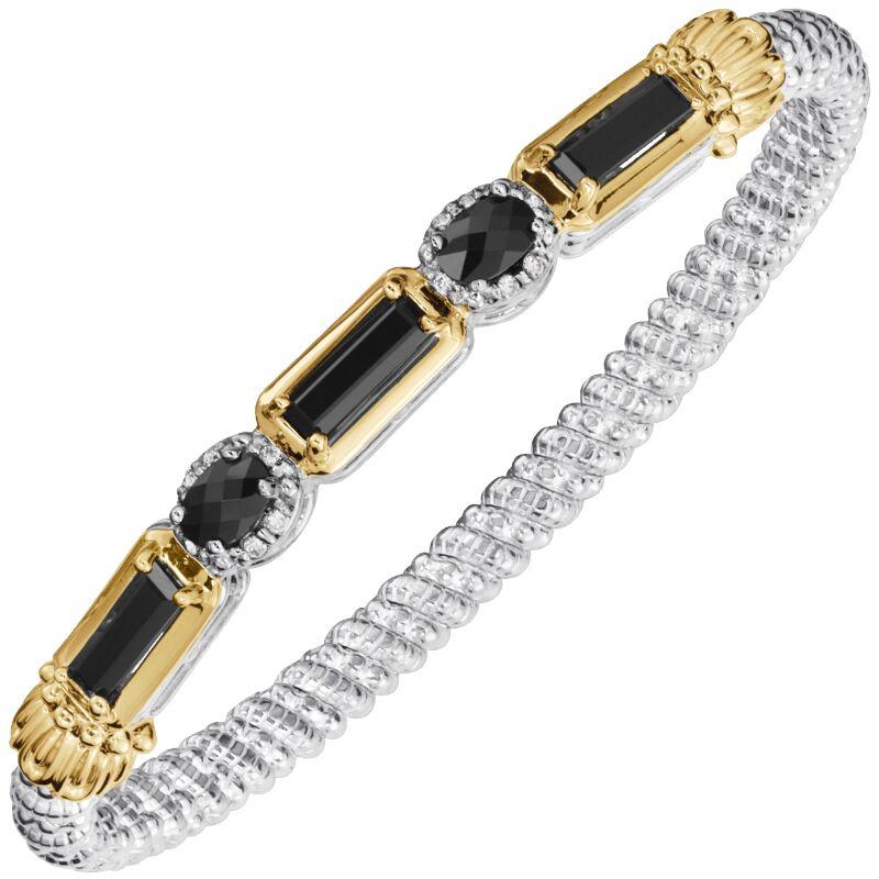 14K Gold and Sterling Silver, Black Onyx and Diamond Stackable Bracelet