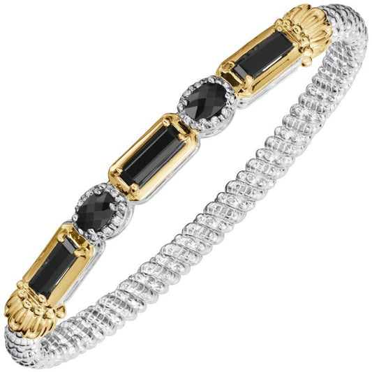 14K Gold and Sterling Silver, Black Onyx and Diamond Stackable Bracelet