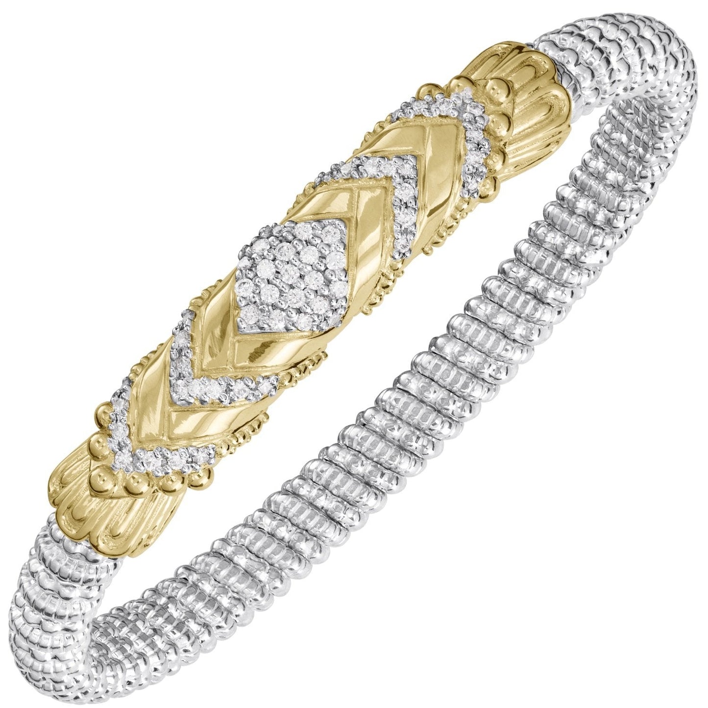 14K Gold and Sterling Silver, Diamond Stackable Bracelet