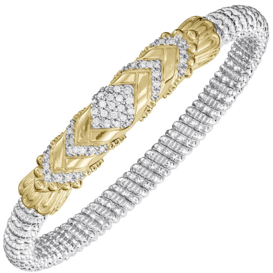 14K Gold and Sterling Silver, Diamond Stackable Bracelet