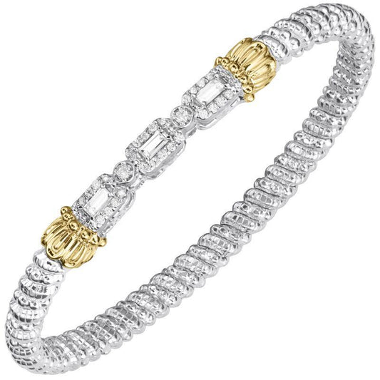 14K Gold and Sterling Silver, Diamond Stackable Bracelet