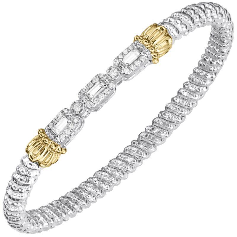 14K Gold and Sterling Silver, Diamond Stackable Bracelet