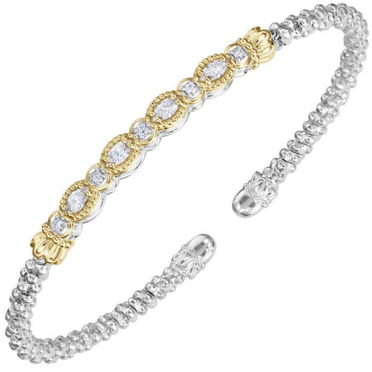 14K Gold and Sterling Silver, Diamond Stackable Bracelet