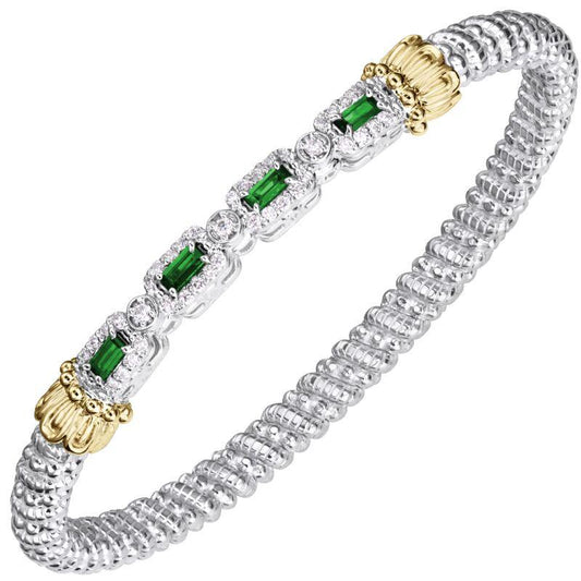 14K Gold and Sterling Silver, Tsavorite Garnet and Diamond Stackable Bracelet