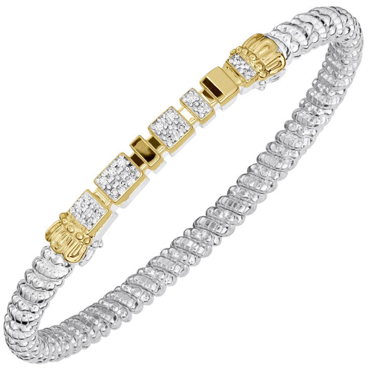 14K Gold and Sterling Silver, Diamond Stackable Bracelet