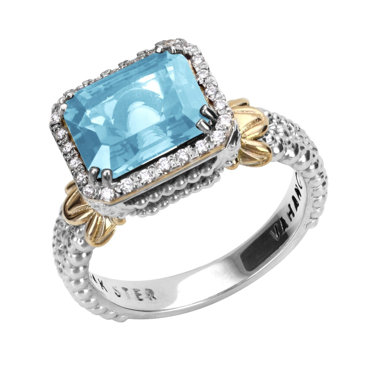 14K Gold and Sterling Silver, Sky Blue Topaz and Diamond Ring