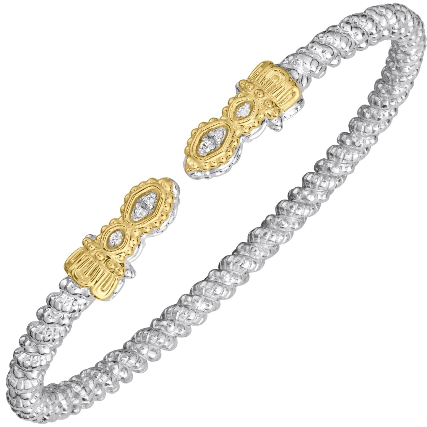 14K Gold and Sterling Silver, Diamond Stackable Bracelet