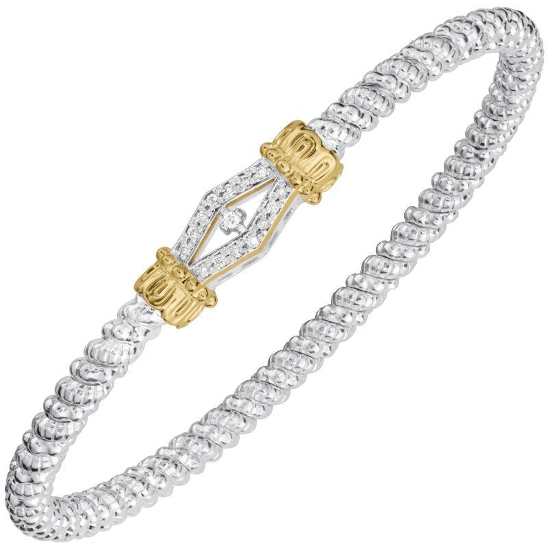 14K Gold and Sterling Silver, Diamond Stackable Bracelet