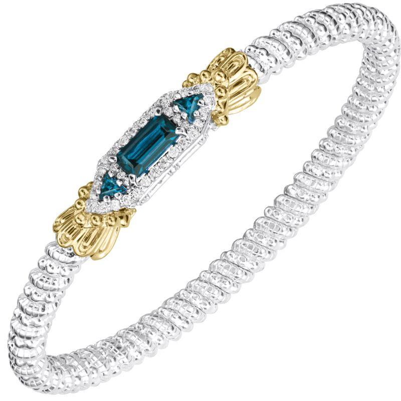 14K Gold and Sterling Silver, London Blue Topaz and Diamond Stackable Bracelet