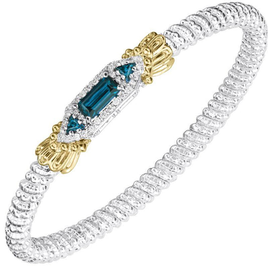 14K Gold and Sterling Silver, London Blue Topaz and Diamond Stackable Bracelet