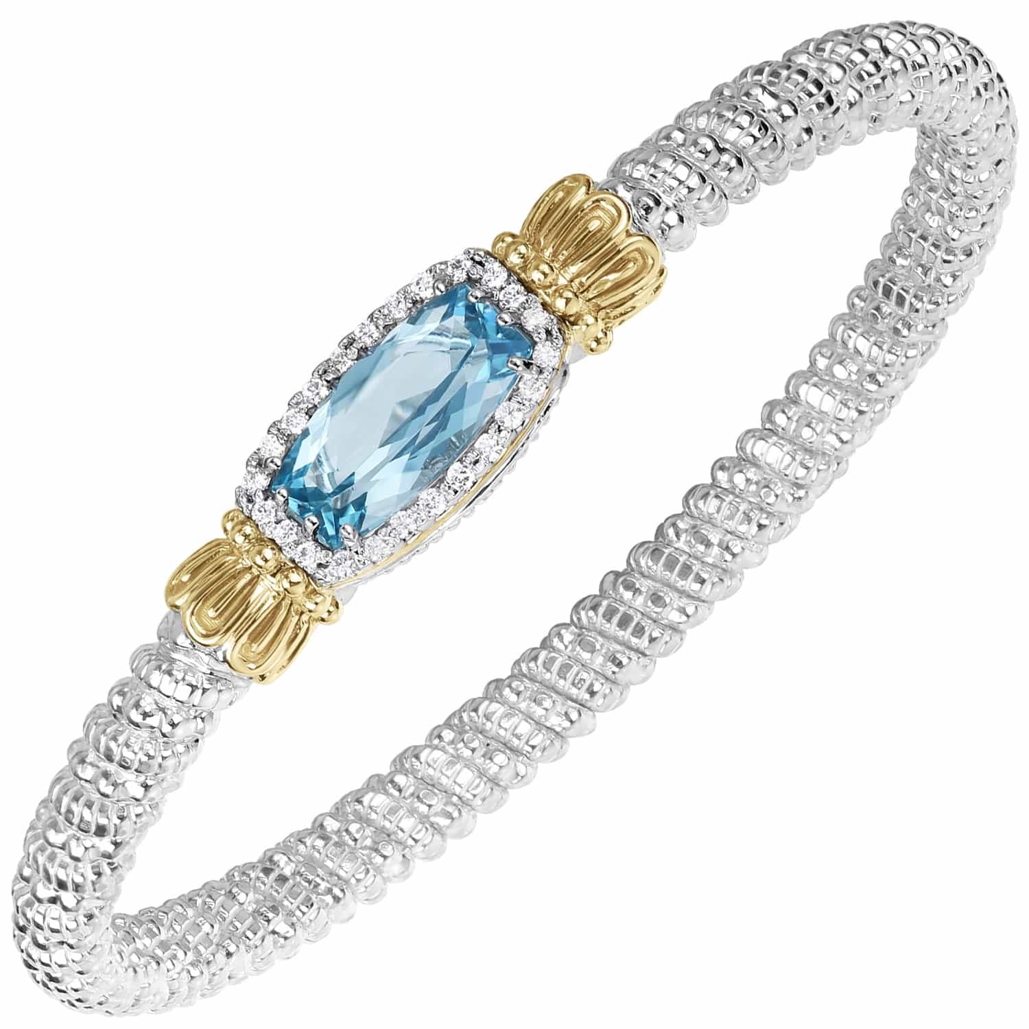 14K Gold and Sterling Silver, Sky Blue Topaz and Diamond Stackable Bracelet