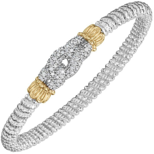 14K Gold and Sterling Silver, Diamond Stackable Bracelet