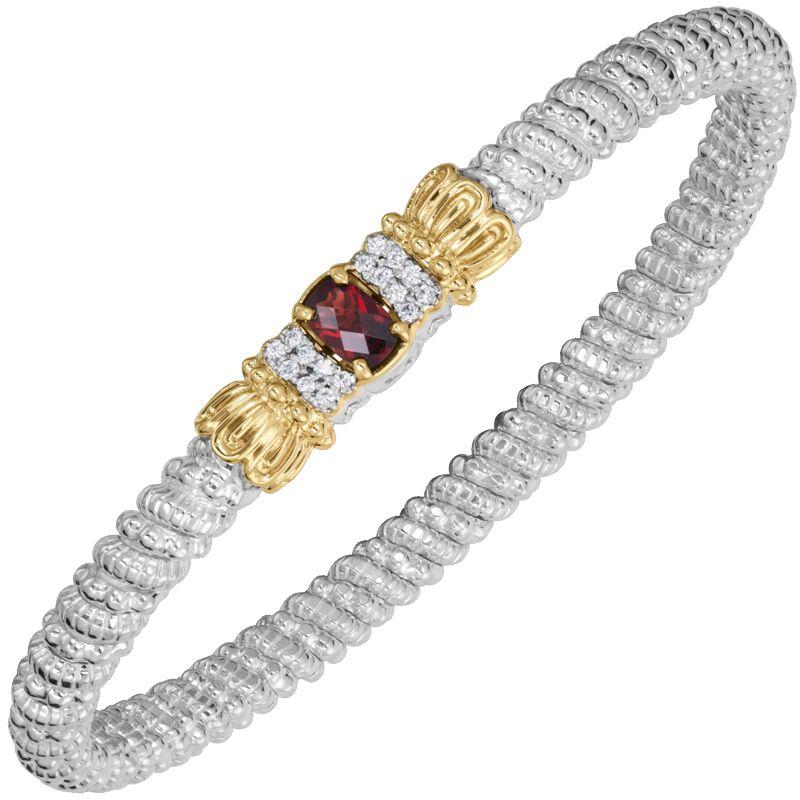 14K Gold and Sterling Silver, Garnet and Diamond Stackable Bracelet