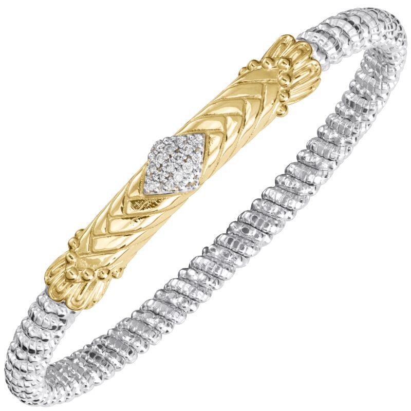 14K Gold and Sterling Silver, Diamond Stackable Bracelet