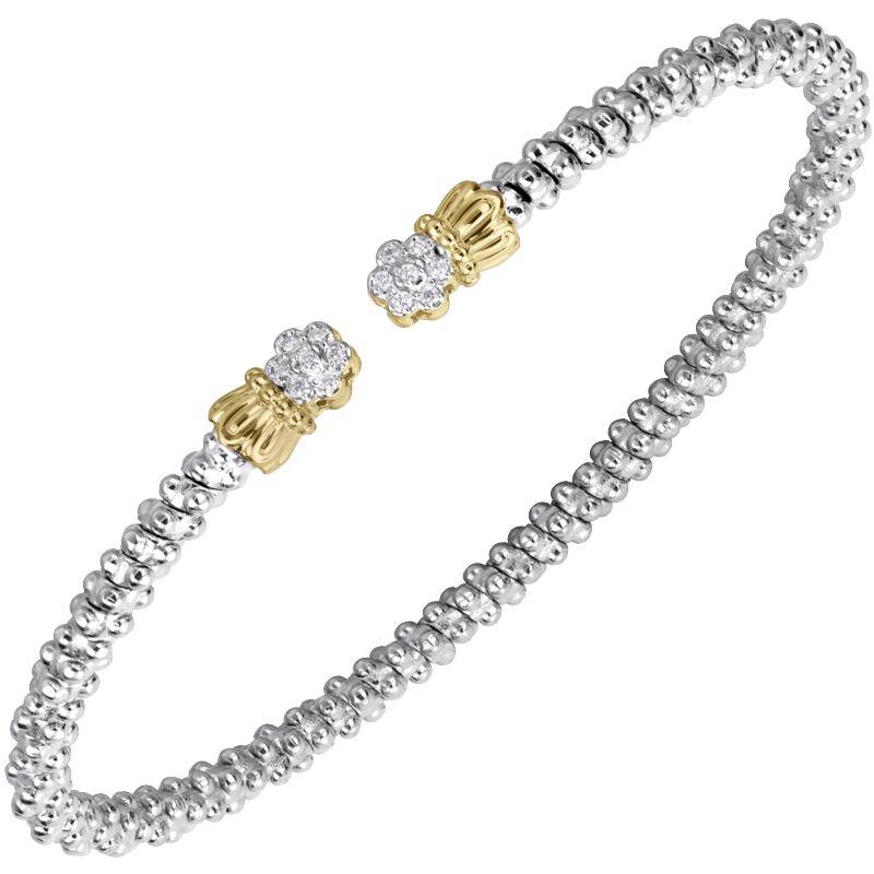 14K Gold and Sterling Silver, Diamond Stackable Bracelet