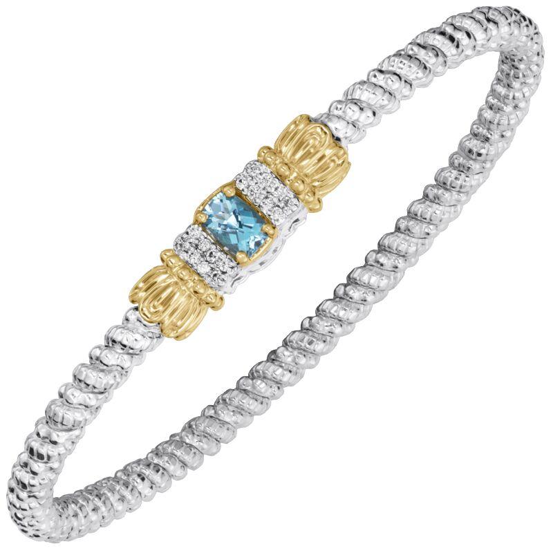 14K Gold and Sterling Silver, Blue Topaz and Diamond Stackable Bracelet
