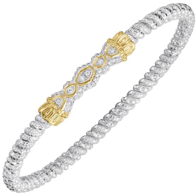 14K Gold and Sterling Silver, Diamond Stackable Bracelet