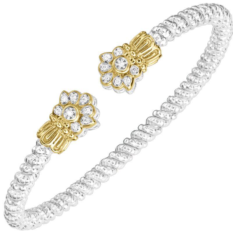 14K Gold and Sterling Silver, Diamond Cuff Bracelet