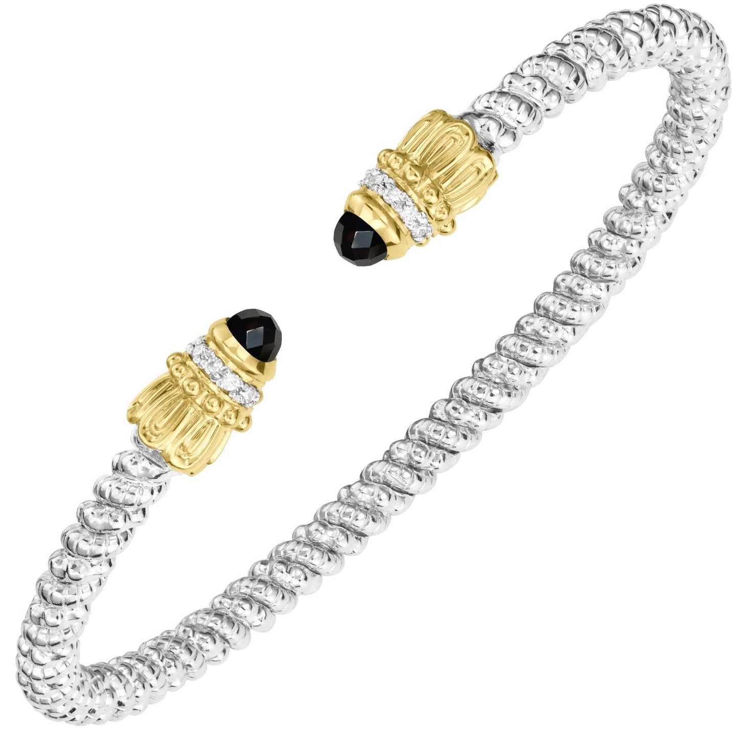 14K Gold and Sterling Silver, Black Onyx and Diamond Stackable Cuff Bracelet