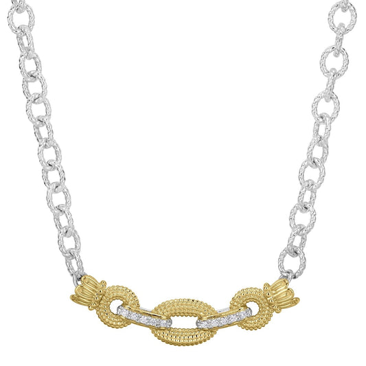 14K Gold and Sterling Silver, Diamond Necklace