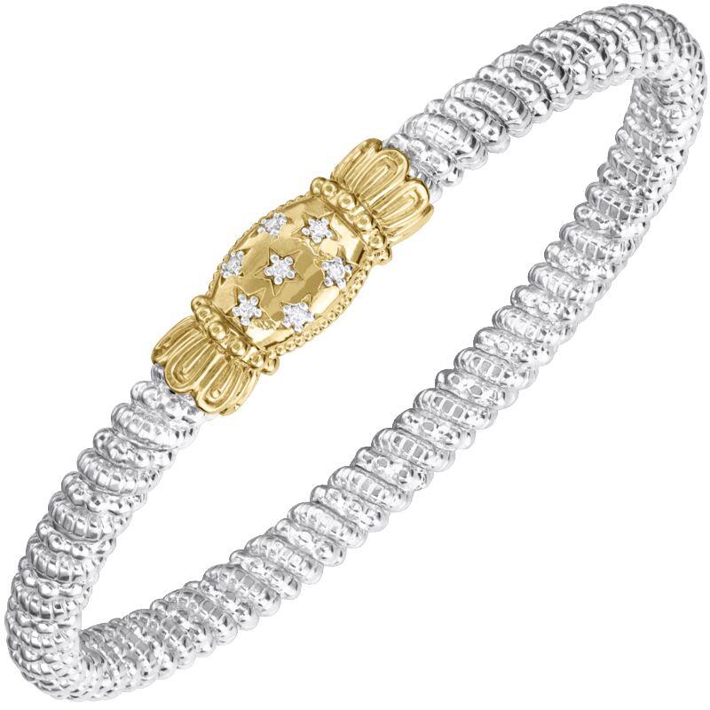 14K Gold and Sterling Silver, Diamond Stackable Bracelet