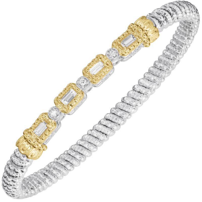 14K Gold and Sterling Silver, Diamond Stackable Bracelet