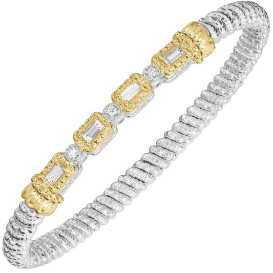 14K Gold and Sterling Silver, Diamond Stackable Bracelet