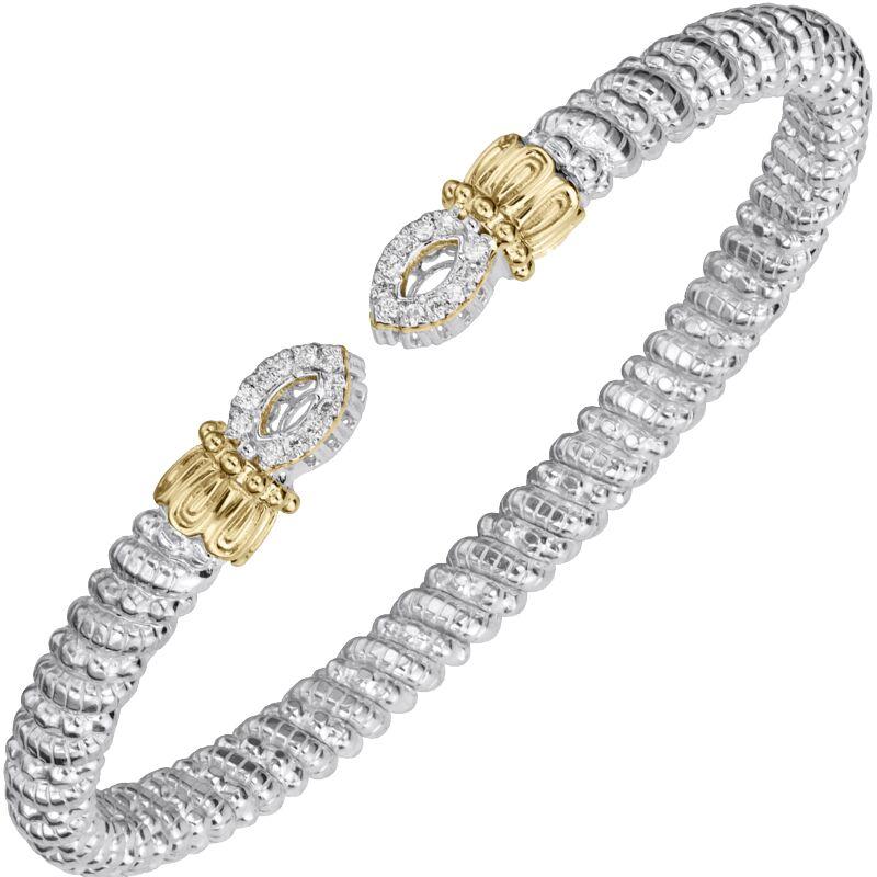 14K Gold and Sterling Silver, Diamond Stackable Cuff Bracelet
