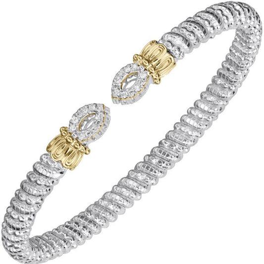 14K Gold and Sterling Silver, Diamond Stackable Cuff Bracelet