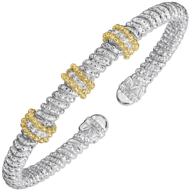 14K Gold and Sterling Silver, Diamond Stackable Bracelet