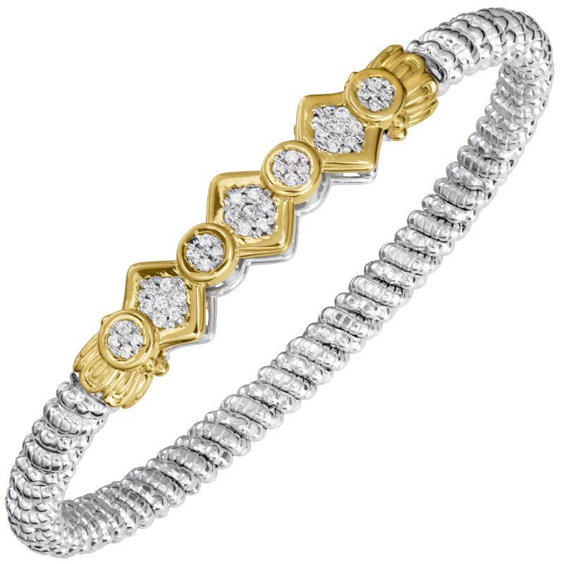 14K Gold and Sterling Silver, Diamond Stackable Bracelet