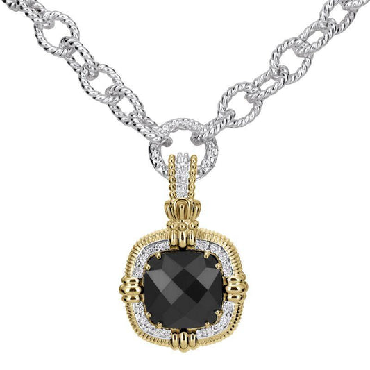 14K Gold and Sterling Silver, Black Onyx and Diamond Statement Pendant