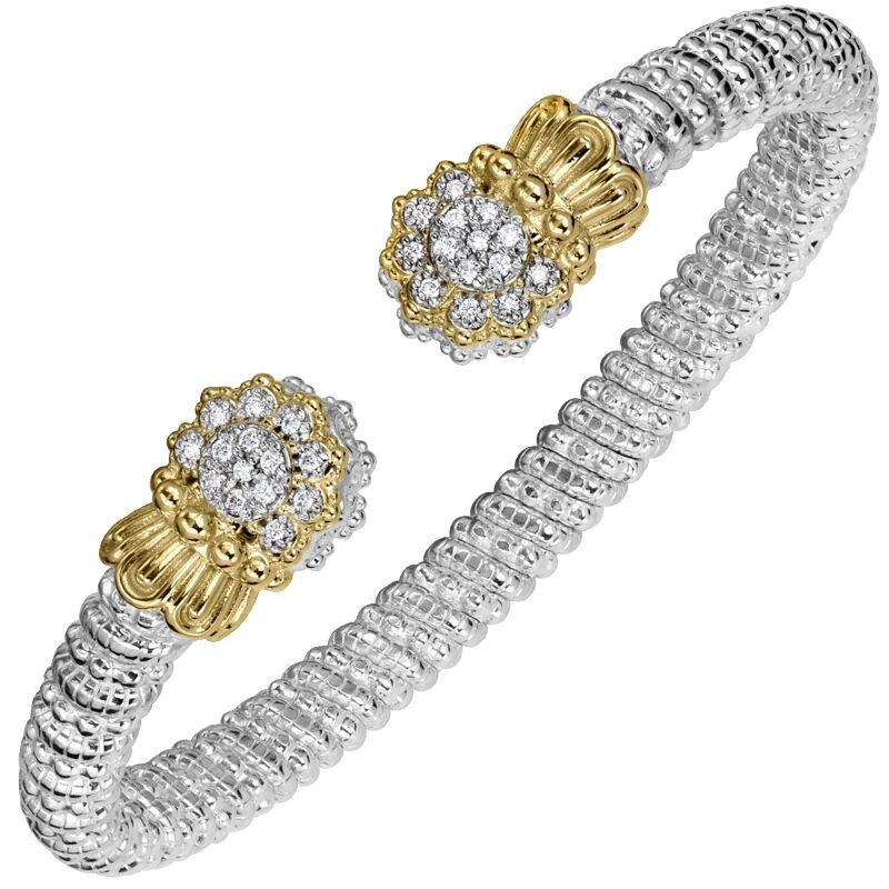 14K Gold and Sterling Silver, Diamond Stackable Cuff Bracelet