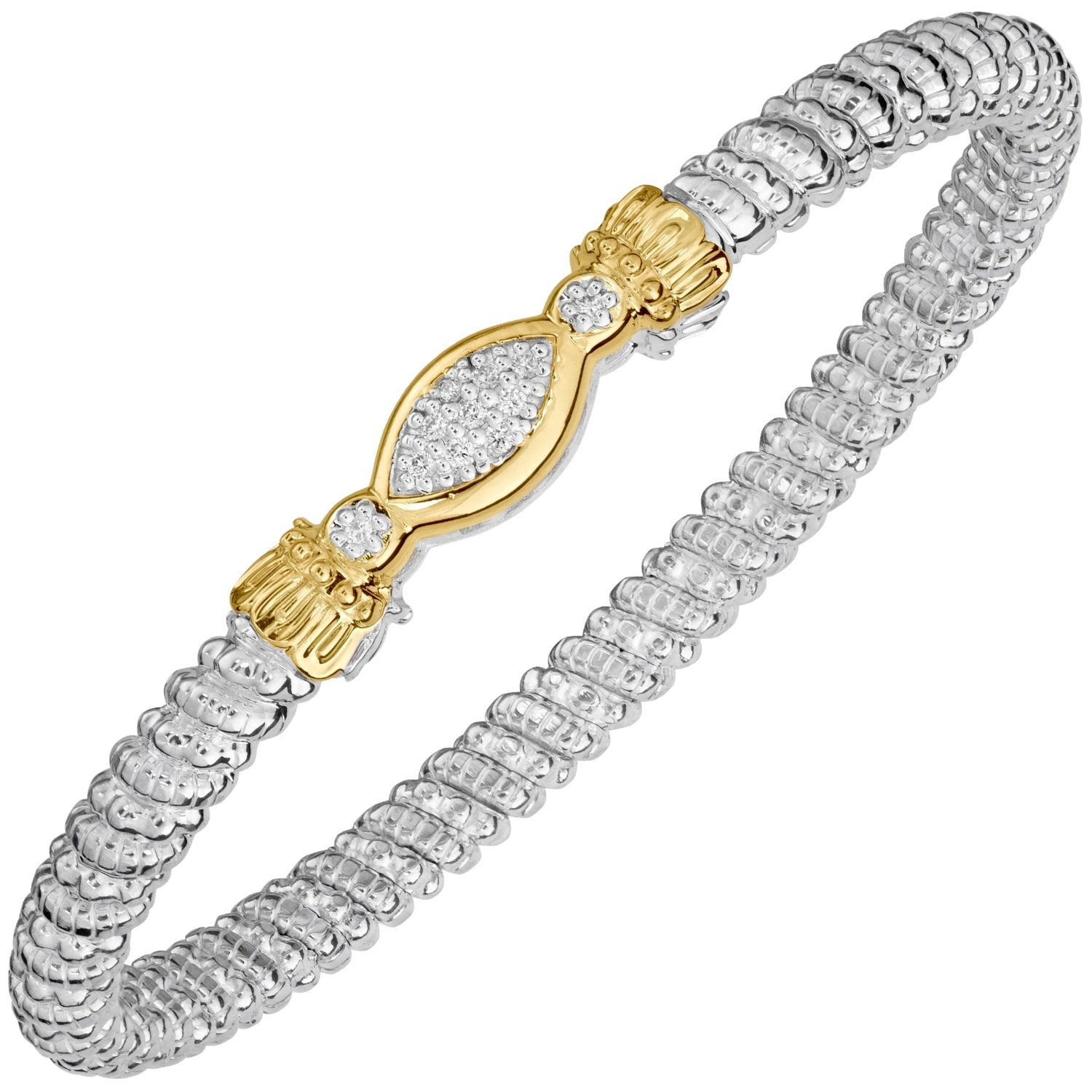 14K Gold and Sterling Silver, Diamond Stackable Bracelet