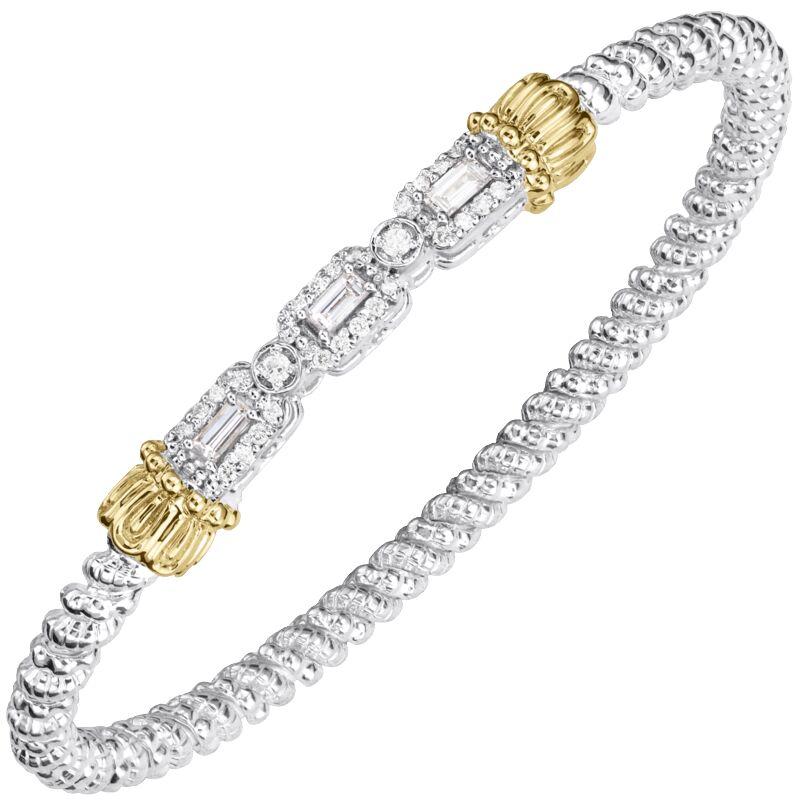 14K Gold and Sterling Silver, Diamond Stackable Bracelet