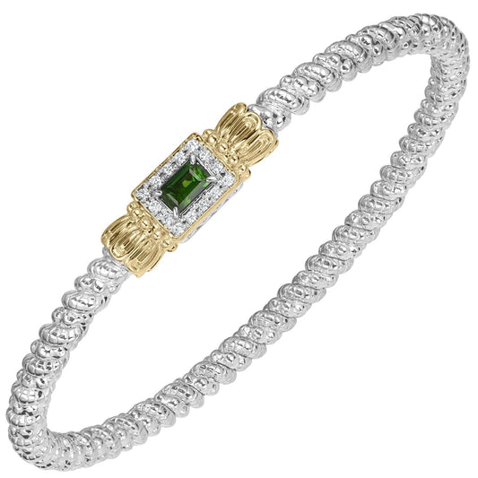 14K Gold and Sterling Silver, Chrome Diopside and Diamond Stackable Bracelet