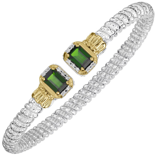 14K Gold and Sterling Silver, Chrome Diopside and Diamond Stackable Bracelet