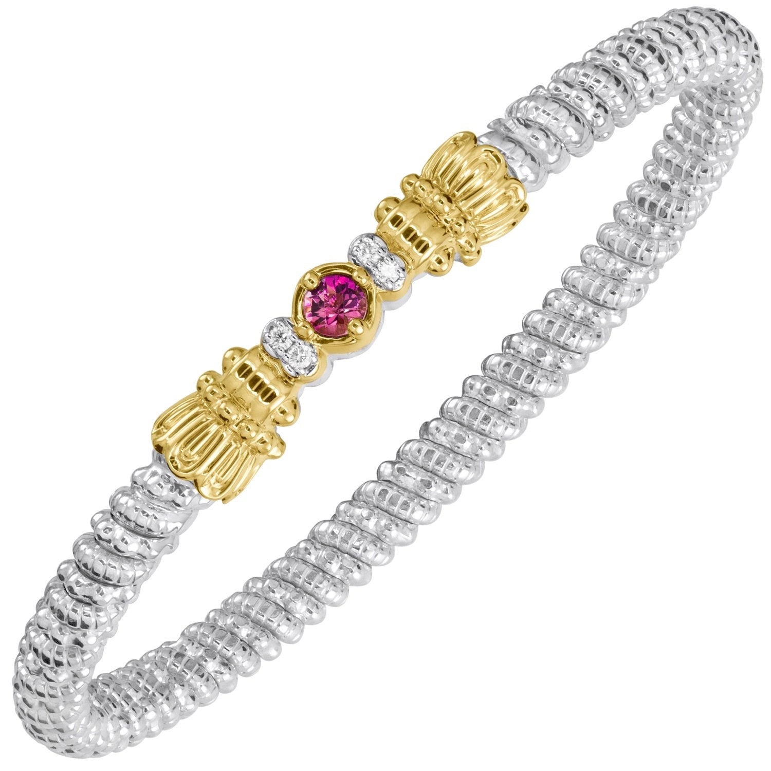 14K Gold and Sterling Silver, Pink Topaz and Diamond Stackable Bracelet