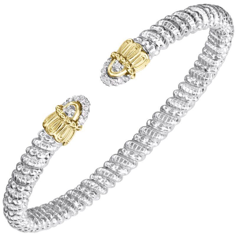 14K Gold and Sterling Silver, Diamond Stackable Cuff Bracelet