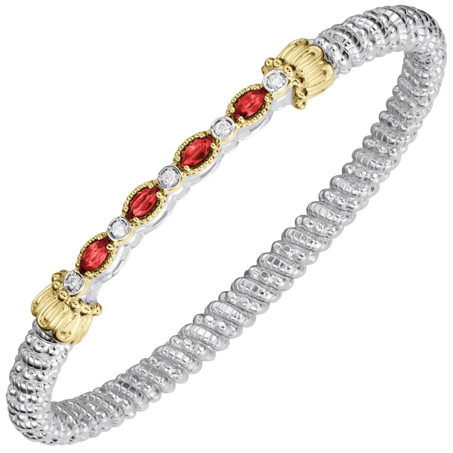 14K Gold and Sterling Silver, Ruby and Diamond Stackable Bracelet