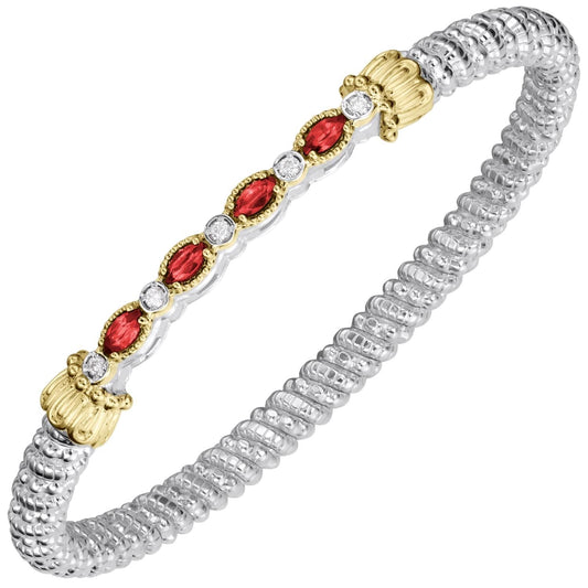 14K Gold and Sterling Silver, Ruby and Diamond Stackable Bracelet
