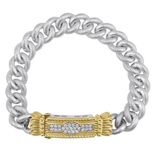 14K Gold and Sterling Silver, Diamond Bar Chain Bracelet