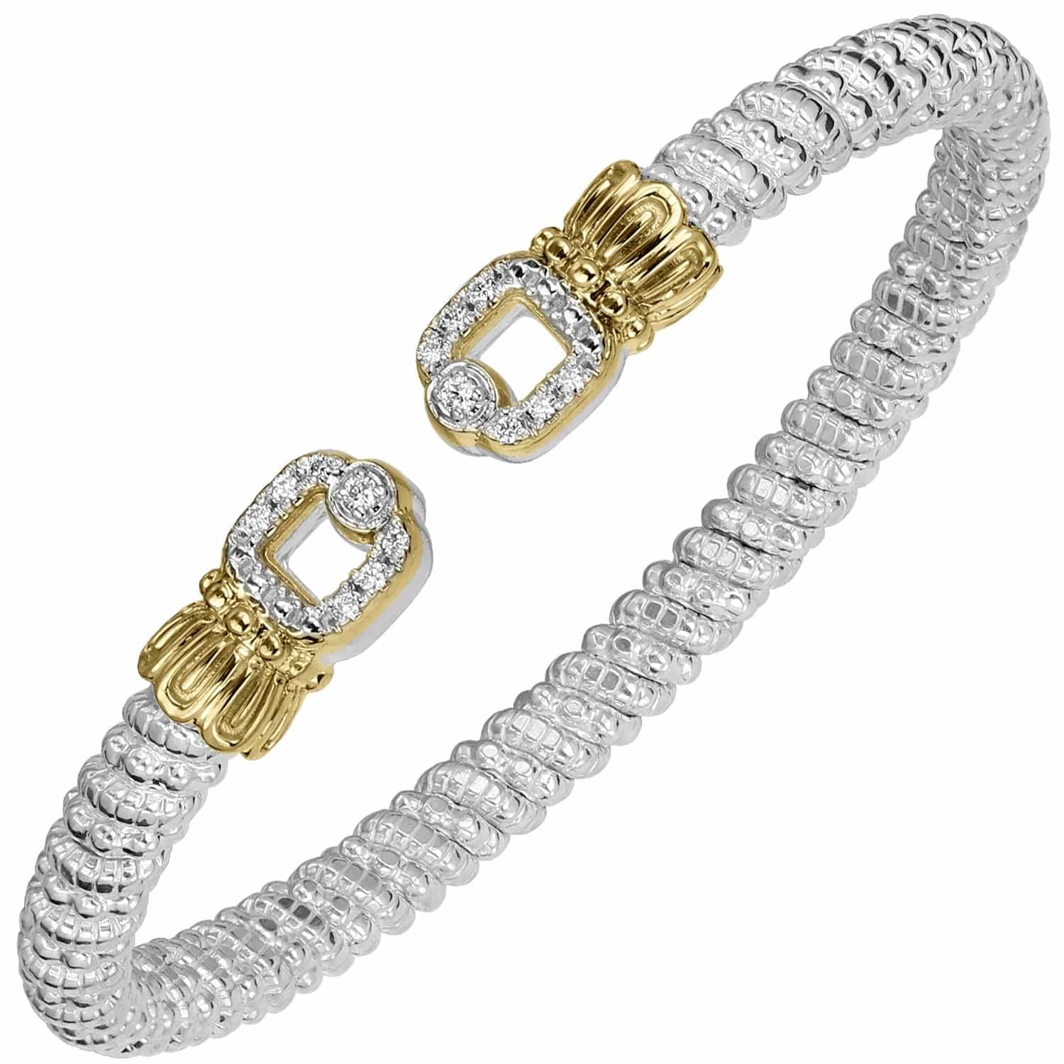14K Gold and Sterling Silver, Diamond Stackable Cuff Bracelet